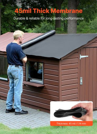 Roll Roofing, 15 x 15 ft, 45 mil EPDM Rubber Roofing, Long Lifespan & Weather-resistant, Withstands Harsh Temperatures, Flexible & Easy Installation, Roof Underlayment for RVs, Roofs, Ponds