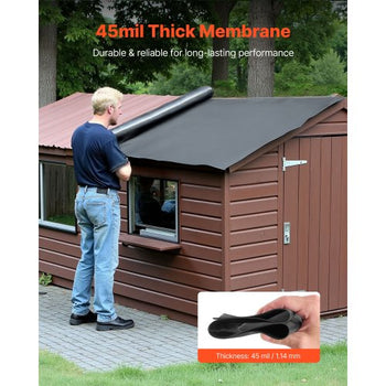 Roll Roofing, 15 x 25 ft, 45 mil EPDM Rubber Roofing, Long Lifespan & Weather-resistant, Withstands Harsh Temperatures, Flexible & Easy Installation, Roof Underlayment for RVs, Roofs, Ponds