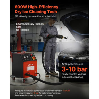 Dry Ice Blasting Machine, 11LBS (5KG) Capacity Dry Ice Cleaning Machine with 4 Nozzles, Adjustable Pressure & Dry Ice Amount, Movable Blaster Cleaner for Automotive Ship Aviation Chemical, 120V