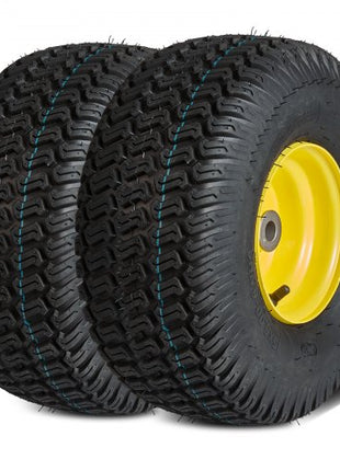 Lawn Mower Tires with Rim, 15x6-6" Tubeless Tractor Tires, 2-Pack Tire and Wheel Assembly, S-Turf Pneumatic Tires, 3" Offset Hub, 3/4" Bushing Size, 16 PCS Adapters for Riding Mower Lawn Tractor