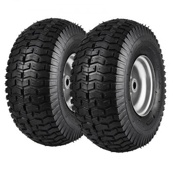 Lawn Mower Tires, 15x6-6" Lawn Tractor Tires, 2-Pack Tire and Wheel Assemblies, Turf Pneumatic Tires with 3" Centered Hub and 3/4" Bushing Size, 16 PCS Adapters for Riding Mowers Lawn Tractors
