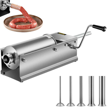 Manual Sausage Stuffer, 5 L / 11 LBS Horizontal Sausage Machine, Dual-Speed Meat Stuffer, Made of Food-Grade 304 Stainless Steel, Includes 5 Stuffing Tubes, for Home Kitchen Restaurant Commercia