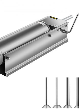 Manual Sausage Stuffer, 7 L / 15 LBS Horizontal Sausage Machine, Dual-Speed Meat Stuffer, Made of Food-Grade 304 Stainless Steel, Includes 5 Stuffing Tubes, for Home Kitchen Restaurant Commercia