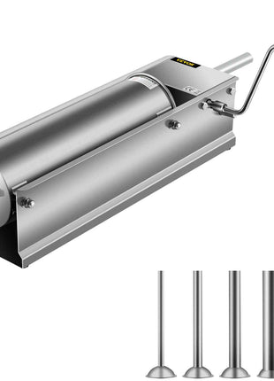 Manual Sausage Stuffer, 7 L / 15 LBS Horizontal Sausage Machine, Dual-Speed Meat Stuffer, Made of Food-Grade 304 Stainless Steel, Includes 5 Stuffing Tubes, for Home Kitchen Restaurant Commercia