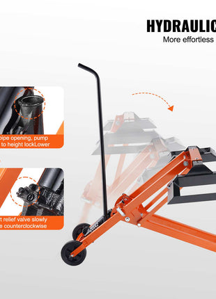 Lawn Mower Lift with Hydraulic Jack, 500 Lbs Weight Capacity, Solid Carbon Steel Lawn Mower Lift, Adjustable Movable Lawn Lifter for Riding Tractors and Zero Turn Lawn Mowers, Orange