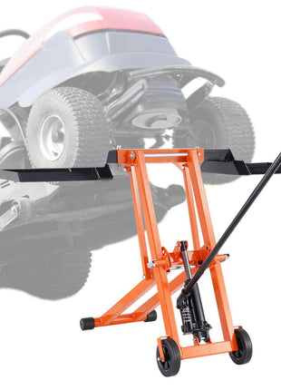 Lawn Mower Lift with Hydraulic Jack, 500 Lbs Weight Capacity, Solid Carbon Steel Lawn Mower Lift, Adjustable Movable Lawn Lifter for Riding Tractors and Zero Turn Lawn Mowers, Orange