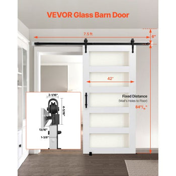 Sliding Barn Door, 42 x 84 inch, High-Strength MDF Panel and Glass, Barn Door with Hardware Kit, Water-Proof PVC Surface, Easy to Install, H-Frame, Smoothly and Quietly Sliding for Living Room