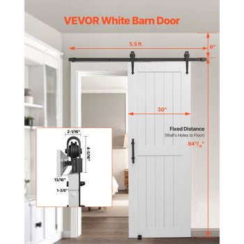 Sliding Barn Door, 30 x 84 inch, High-Strength MDF Panel, Barn Door with Hardware Kit, Water-Proof PVC Surface, Easy to Install, H-Frame, Smoothly and Quietly Sliding for Living Room, Bathroom