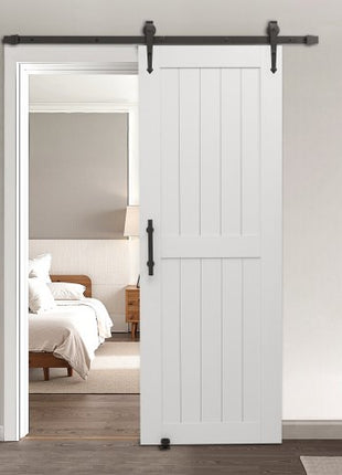 Sliding Barn Door, 30 x 84 inch, High-Strength MDF Panel, Barn Door with Hardware Kit, Water-Proof PVC Surface, Easy to Install, H-Frame, Smoothly and Quietly Sliding for Living Room, Bathroom