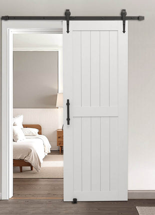Sliding Barn Door, 30 x 84 inch, High-Strength MDF Panel, Barn Door with Hardware Kit, Water-Proof PVC Surface, Easy to Install, H-Frame, Smoothly and Quietly Sliding for Living Room, Bathroom