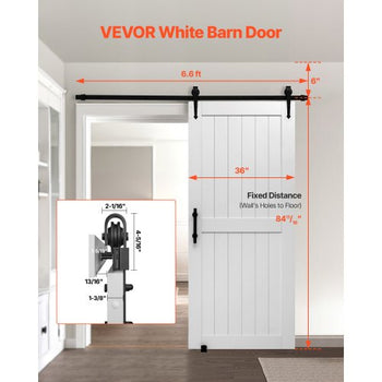 Sliding Barn Door, 36 x 84 inch, High-Strength MDF Panel, Barn Door with Hardware Kit, Water-Proof PVC Surface, Easy to Install, H-Frame, Smoothly and Quietly Sliding for Living Room, Bathroom