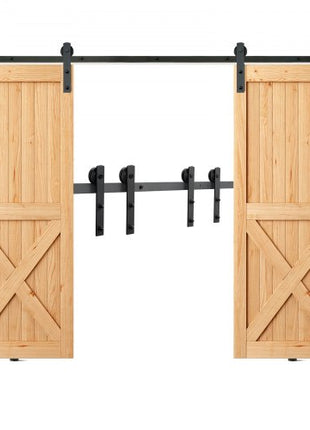 8FT Sliding Barn Door Hardware Kit, 330LBS Heavy Duty Barn Door Track Kit for Double Doors, Fit 3.7-4.3FT Total Wide and 1.3"-1.8" Thick 2 Door Panel, with Smooth & Silent Pulley (I Shape)