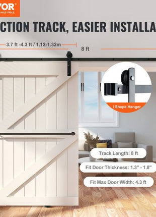 8FT Sliding Barn Door Hardware Kit, 330LBS Loading Heavy Duty Barn Door Track Kit for Single Door, Fit 3.7-4.3FT Wide and 1.3"-1.8" Thick Door Panel, with Smooth & Silent Pulley (I Shape)