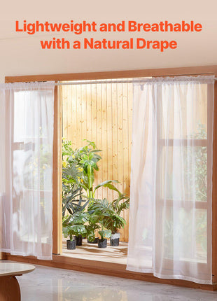 Sheer Curtains, 84 inches Long, 2 Panels Set Sheer White Curtains, Each 52" W x 84" L, Dual Rod Pocket Installation, 100% Polyester Window Drapes for Bedroom, Living Room, Balcony, Yard