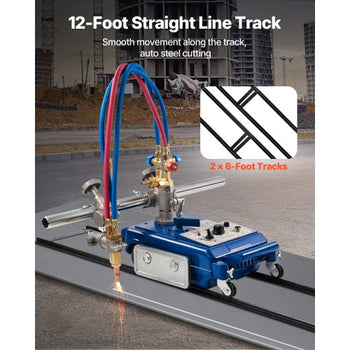 Track Torch Burner, 2"-30"/Min Straight Line Gas Cutting Machine for 0.2"-4" Thick Pipe, with 12-inch Track & 3 Tips, Automatic Flame Cutting Machine, Pipe Beveler Beveling Tool, 110V CG1-30