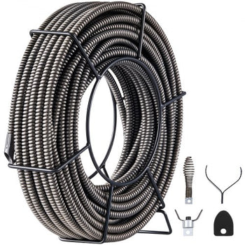 Drain Cleaning Cable 100 Feet x 1/2 Inch Solid Core Cable Sewer Cable Drain Auger Cable Cleaner Snake Clog Pipe Drain Cleaning Cable Sewer Drain Auger Snake Pipe