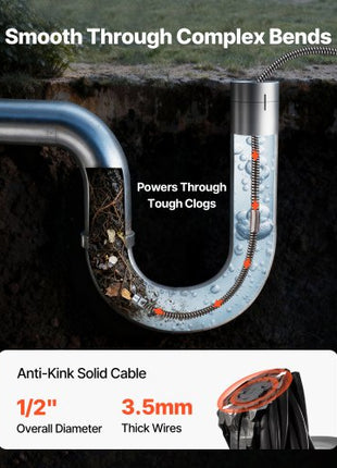 Drain Cleaning Cable 75 Feet x 1/2 Inch Solid Core Cable Sewer Cable Drain Auger Cable Cleaner Snake Clog Pipe Drain Cleaning Cable Sewer Drain Auger Snake Pipe