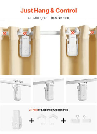 Automatic Curtain Opener, 2 Pack, APP and Remote Control, Hub Included, Electric Smart Curtain Opener Compatible with Alexa and Google Home, Timed Opening and Closing, for Roman Rods, U/I Rails