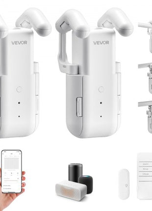 Automatic Curtain Opener, 2 Pack, APP and Remote Control, Hub Included, Electric Smart Curtain Opener Compatible with Alexa and Google Home, Timed Opening and Closing, for Roman Rods, U/I Rails