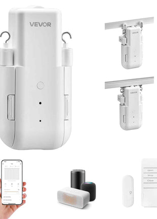 Automatic Curtain Opener, APP and Remote Control, Hub Included, Electric Smart Curtain Opener Compatible with Alexa and Google Home, Timed Opening and Closing, for U-shaped/I-shaped Rails