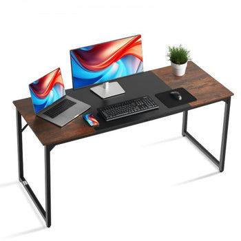 Computer Desk, 63 Inch Office Gaming Desk for Home Office, Writing Study Work Modern Simple Table with Metal Frame for Large Legroom, Rustic Brown and Black