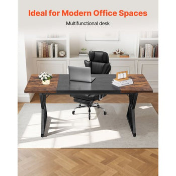 Executive Desk 70.9 x 31.5 inch, Large Computer Desk PC Workstation for Home Office, Modern Simple Wood Laptop Study Writing Table Metal Frame Business Furniture, Rustic Brown and Black