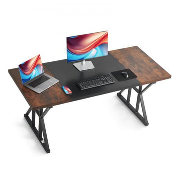 Executive Desk 70.9 x 31.5 inch, Large Computer Desk PC Workstation for Home Office, Modern Simple Wood Laptop Study Writing Table Metal Frame Business Furniture, Rustic Brown and Black