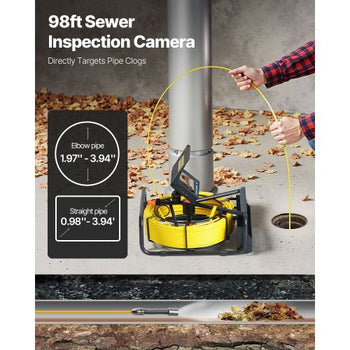 Sewer Camera 30M Cable Pipeline Inspection Camera 11cm TFT LCD Monitor Pipe Camera Screen Waterproof IP68 Duct Inspection Camera with 6PCS LEDs 8500MAH Lithium Battery, DVR Function, 30M
