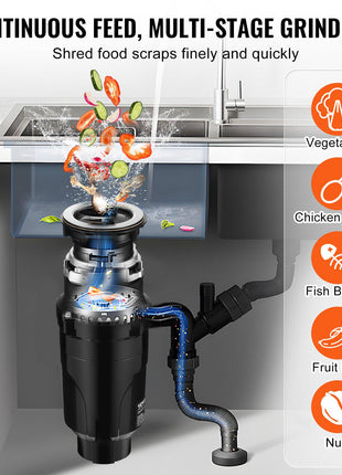 Garbage Disposal, 1/2HP 3450RPM Continuous Feed Food Waste Disposer, EZ Connect Food Waste Grinding System with Power Cord & Splash Guard for Kitchen Sinks