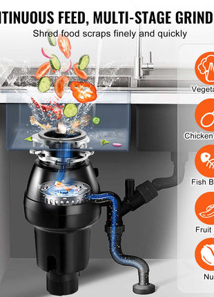Garbage Disposal, 1/2 HP 3450RPM Continuous Feed Food Waste Disposer, 3-Bolt Mount Food Waste Grinding System with Sound Reduction, Power Cord & Splash Guard for Kitchen Sinks