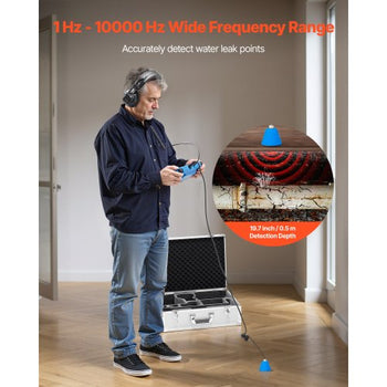 Pipe Water Leak Detector for Indoors, 1Hz-10000Hz, 7" Touchscreen Plumbing Water Leakage Detection Locator with Horizontal & Vertical Sensors, Headphones, 8GB SD Card & Carry Case for Home Use