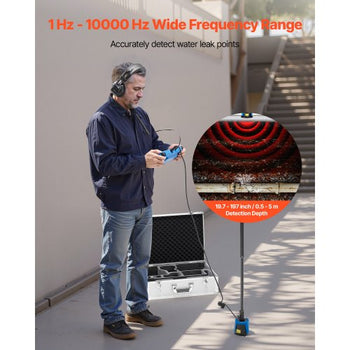 Pipe Water Leak Detector with 4 Sensors, 1Hz-10000Hz, 7" Touchscreen Underground Plumbing Leakage Detection Locator with 3 Listening Rods, Headphones, 8GB Card & Carry Case for Indoors Outdoors