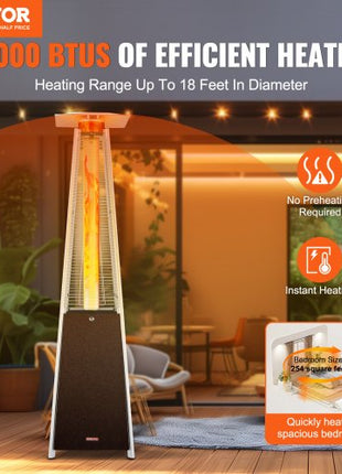 Patio Heater for Outdoor Use, 48000BTU Pyramid Propane Heater w/Wheels, Quartz Glass Tube Outdoor Patio Flame Heater for Patio, Party, Backyard, Garden, Decoration, Hammered Bronze
