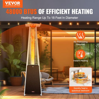 Patio Heater for Outdoor Use, 48000BTU Pyramid Propane Heater w/Wheels, Quartz Glass Tube Outdoor Patio Flame Heater for Patio, Party, Backyard, Garden, Decoration, Hammered Bronze