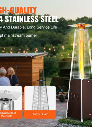 Patio Heater for Outdoor Use, 48000BTU Pyramid Propane Heater w/Wheels, Quartz Glass Tube Outdoor Patio Flame Heater for Patio, Party, Backyard, Garden, Decoration, Hammered Bronze