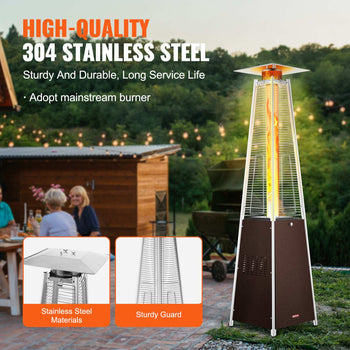 Patio Heater for Outdoor Use, 48000BTU Pyramid Propane Heater w/Wheels, Quartz Glass Tube Outdoor Patio Flame Heater for Patio, Party, Backyard, Garden, Decoration, Hammered Bronze