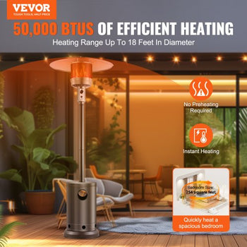 Patio Heater for Outdoor Use, 50000BTU Propane Heater Tall Hammered With Round Table Design, Metal Burner and Wheels, Fixed Outdoor Patio Flame Heater for Patio, Party, Backyard, Garden, Bronze