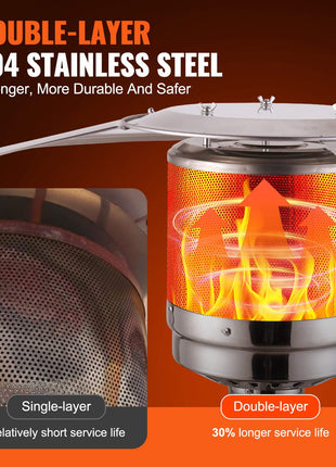 Patio Heater for Outdoor Use, 50000BTU Propane Heater Tall Hammered With Round Table Design, Metal Burner and Wheels, Fixed Outdoor Patio Flame Heater for Patio, Party, Backyard, Garden, Bronze