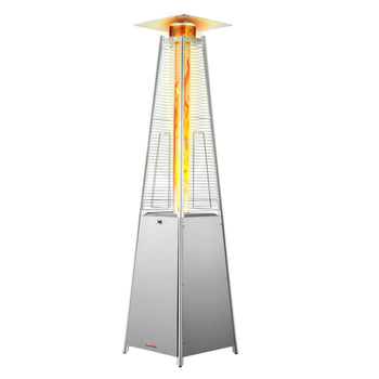 Patio Heater for Outdoor Use, 48000BTU Pyramid Propane Heater w/Wheels, Quartz Glass Tube Outdoor Patio Flame Heater for Patio, Party, Backyard, Garden, Decoration, Silver