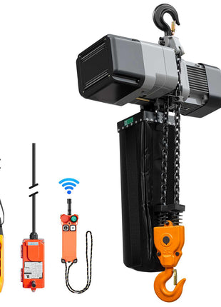 11000 lbs Electric Chain Hoist 30 ft Lift Three-Phase Overhead Crane, Double G100 Chain with 328 ft Wireless & 27 ft Wired Remote Control, 208-240V/440-480V, for Factories, Warehouses, Garages