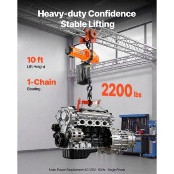 2200 lbs Electric Chain Hoist, 10 ft Lifting Height, 120V Single Phase Overhead Crane with 10 ft Wired Remote Control, G100 Chain Electric Lift Hoist for Factories, Warehouses, Garages