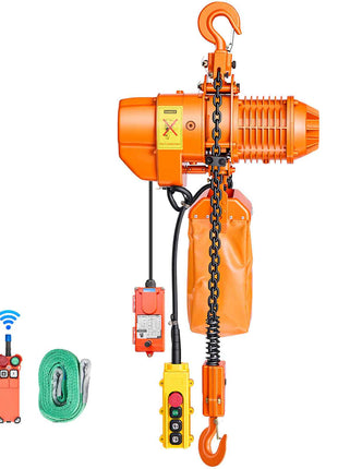 2200 lbs Electric Chain Hoist, 20 ft Lifting Height, Three-Phase Overhead Crane with 328 ft Wireless & 15 ft Wired Remote Control, Double G80 Chain Hoist for Factories, Warehouses, Garages