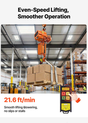 4400 lbs Electric Chain Hoist, 20 ft Lifting Height, Three-Phase Overhead Crane with 328 ft Wireless Remote Control, Single G100 Chain Electric Lift Hoist for Factories, Warehouses, Garages