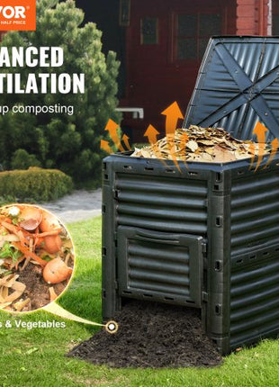 Garden Compost Bin 80 Gal, BPA Free Composter, Large Capacity Outdoor Composting Bin with Top Lid and Bottom Door, Easy Assembling, Lightweight, Fast Creation of Fertile Soil