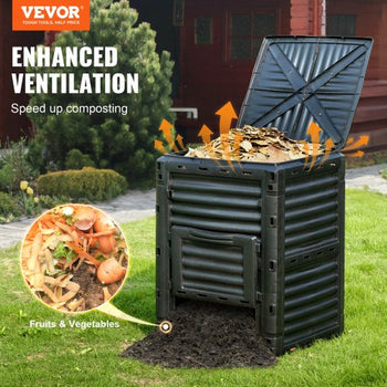 Garden Compost Bin 80 Gal, BPA Free Composter, Large Capacity Outdoor Composting Bin with Top Lid and Bottom Door, Easy Assembling, Lightweight, Fast Creation of Fertile Soil