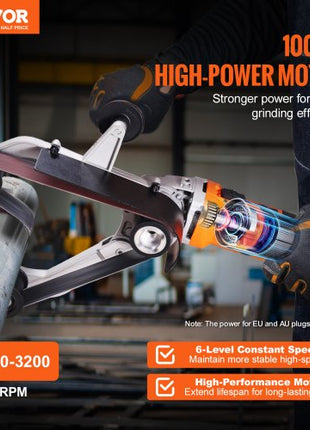 Pipe Tube Polisher Sander, 1000W Pipe Belt Sander with 6 Variable Speeds 1100-3200rpm, Professional Belt Sander Grinding Machine with 3PCS Sanding Belts for Burnishing Finishing Rust Removal