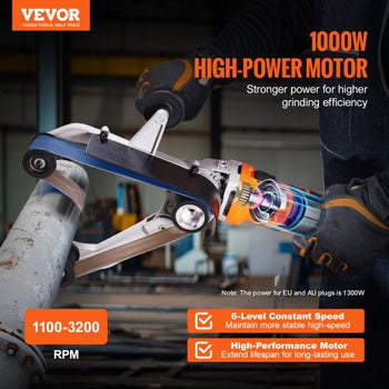 Pipe Tube Polisher Sander, 1000W Pipe Belt Sander with 6 Variable Speeds 1100-3200rpm, Professional Belt Sander Grinding Machine with 50PCS Sanding Belts for Burnishing Finishing Rust Removal