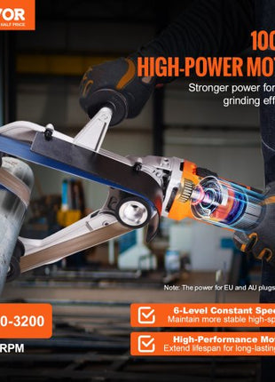Pipe Tube Polisher Sander, 1000W Pipe Belt Sander with 6 Variable Speeds 1100-3200rpm, Professional Belt Sander Grinding Machine with 100PCS Sanding Belts for Burnishing Finishing Rust Removal