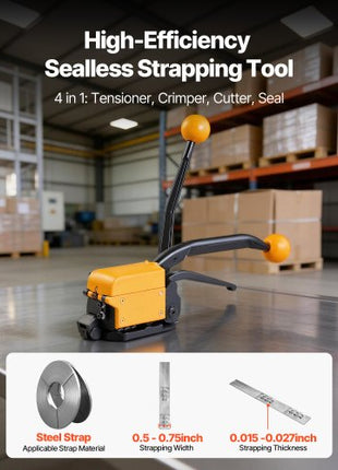 Banding Strapping Kit, Heavy Duty A3 Steel Banding Sealer Tool with Adjustable Width, Manual Metal Pallet Packaging Strapping Kit for Warehouse, Transportation, Industrial Bundling, Home Use