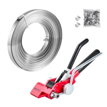 Steel Banding Strapping Kit, Heavy Duty Banding Sealer Tool with 100 ft Binding Straps, 100 Metal Clasps, Manual Pallet Packaging Strapping Kit for Warehouse, Transportation, Industrial Bundling